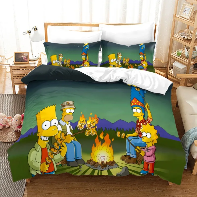 The Simpsons Bedding Set Quilt Cover with Pillowcase Cartoon Anime Harajuku King Size Bed Spead Bedroom Duvet Cover Beddings Set