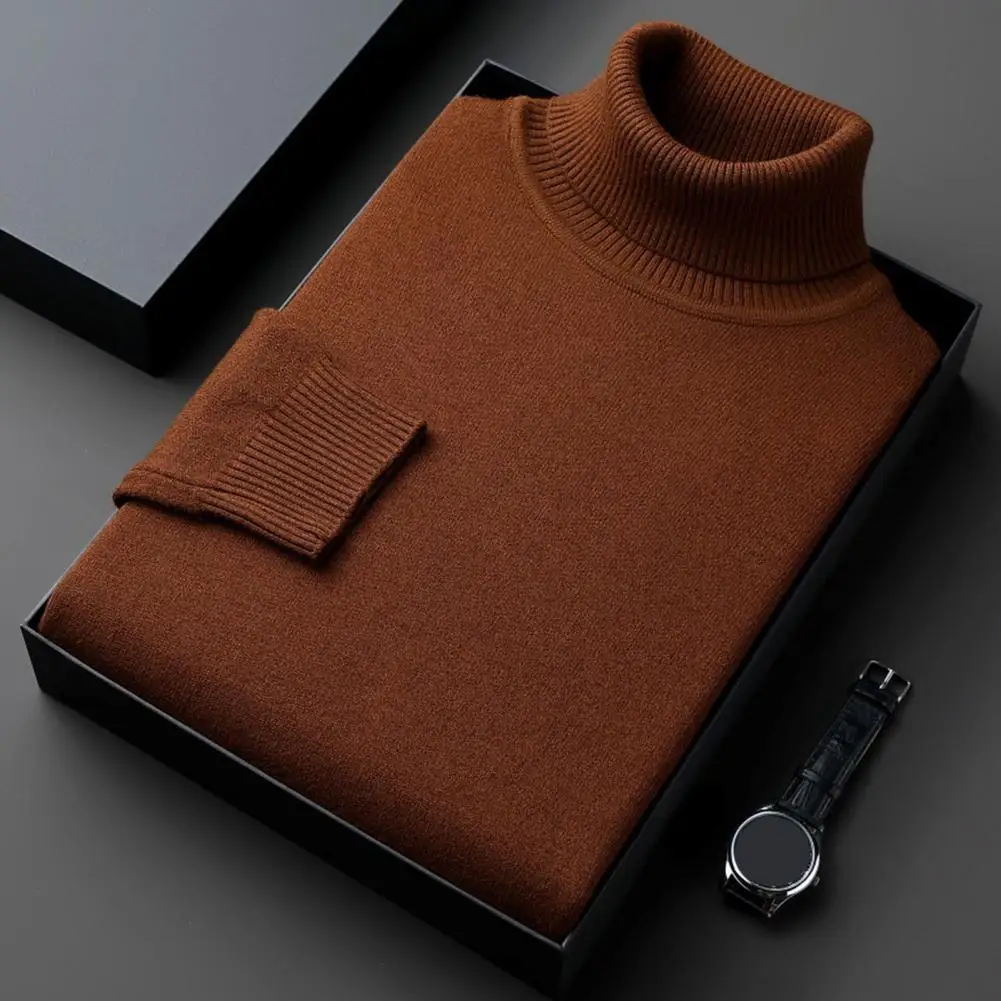 

Fall Winter Men Sweater High Collar Knit Thick Elastic Turtleneck Warm Bottoming Knitwear Slim Fit Daily Wear Business Sweater