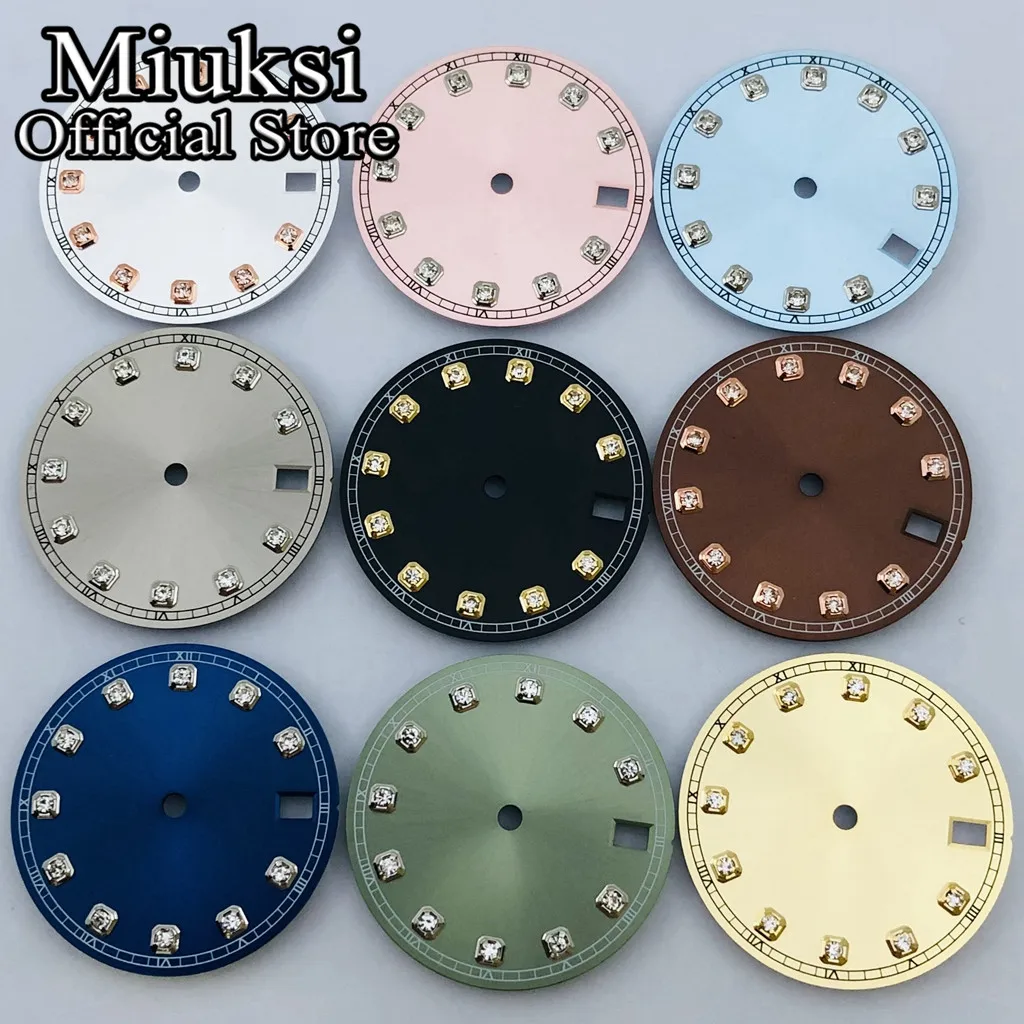 Miuksi 28.5mm black blue silver pink gray sterile watch dial fit NH34 NH35 movement fit 3/3.8/4.2 o\'clock crown