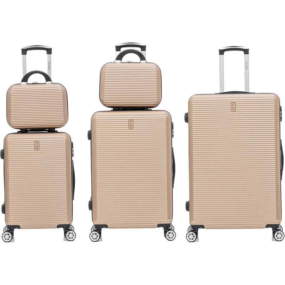

5-Piece Suitcase Set: Cabin, Medium, Large Luggage with 2 Toiletry Bags | Champagne