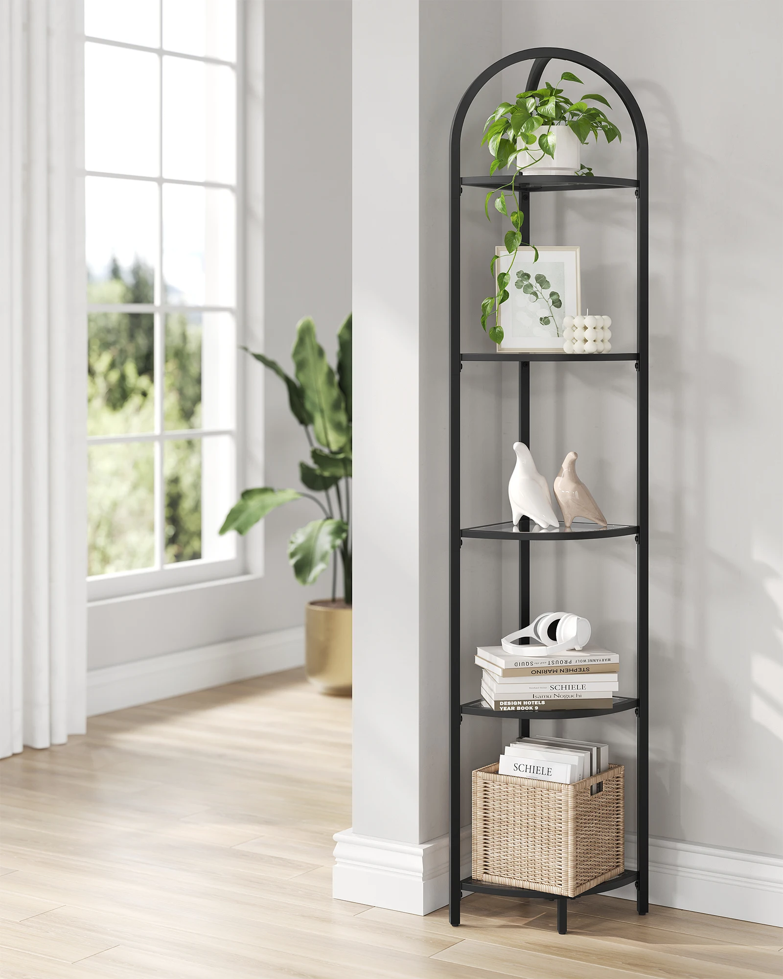 رف زاوية من الزجاج المقوى المعدني من 5 طوابق من VASAGLE