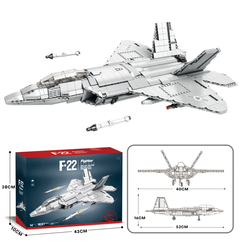 F-22 Raptor Fighter Jets Building Set for Adult, Military Airplane Toy Aircraft Kit, 1837 Pcs, Educational Gift for Fan Boy Girl