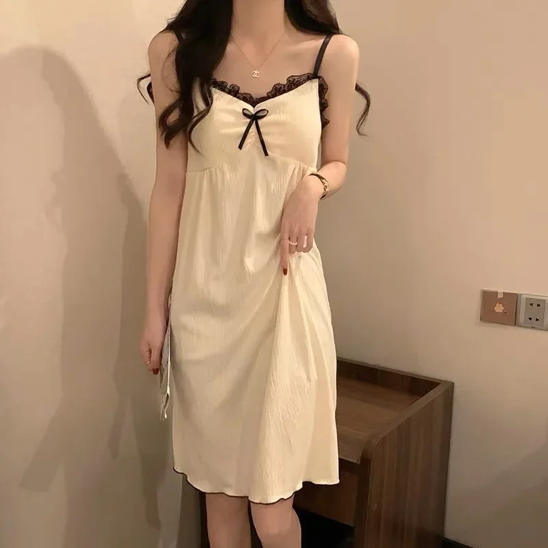 Summer Short Sleeve Nightdress Cartoon Simple Pajamas Loose Ladies Plus Size Sleeveless Apricot Long Luscious Loungewear Women D