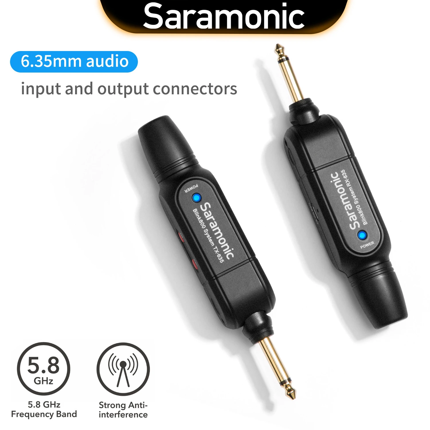 Sarasmonic Blink800 B3 5.8GHz Digital Wireless Microphone for Guitars Audio Mixers Instruments Amplifiers Streaming Recording