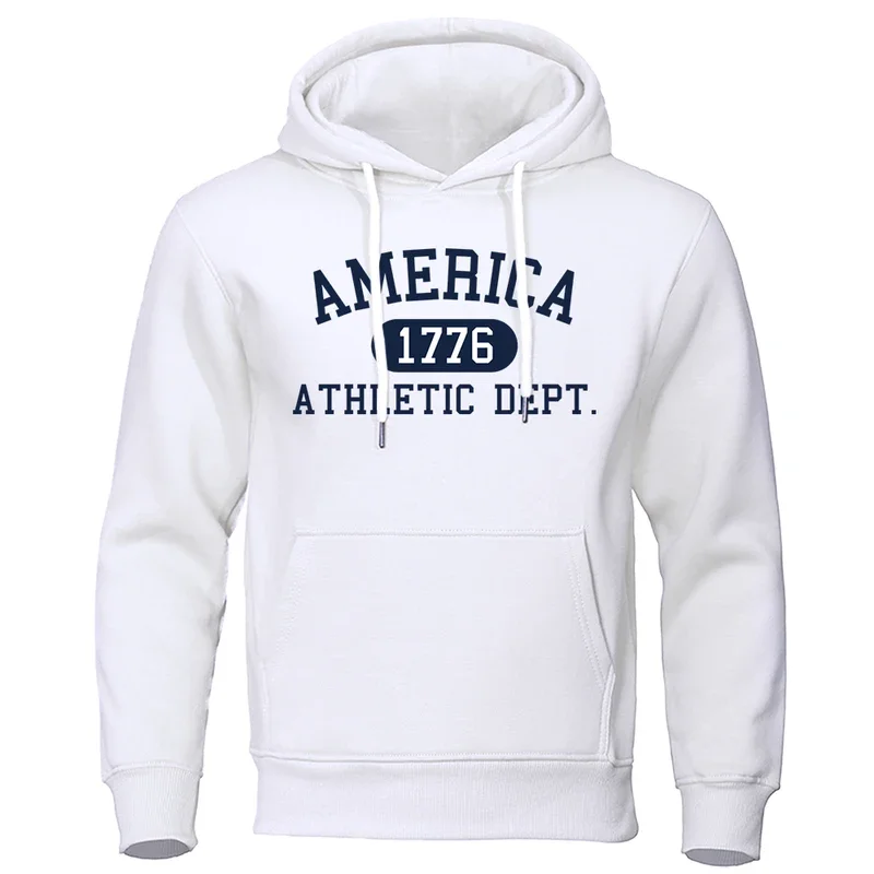 America 1776 Athletic Dept Letter Print Mans Hoodies Pocket O-Neck Sweatshirt Autumn Soft Sweatshirt Casual Loose Man Clothing