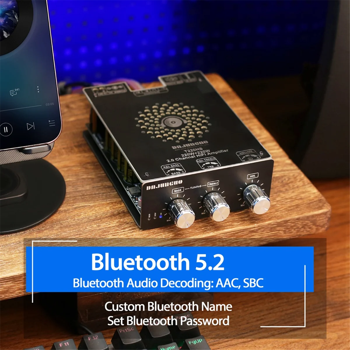 

DAJUNGUO T220HS Bluetooth Amplifier Board 220W+220W Stereo Channel HiFi Amplifier TPA3251 Bluetooth 5.2 Audio Module
