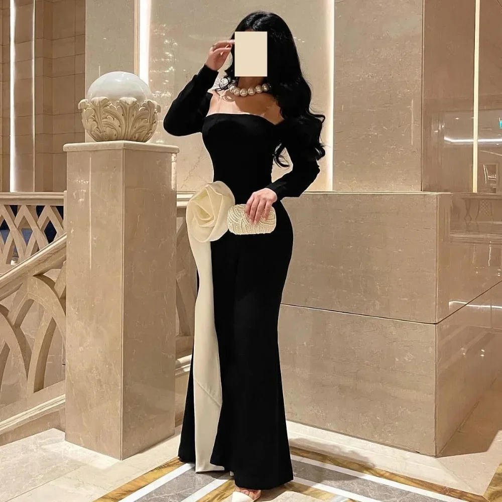 Customized Chinese Style Matching Jersey Handmade Flower Pleat Mermaid Off-the-shoulder Long Dresses Evening Dresses Fashion