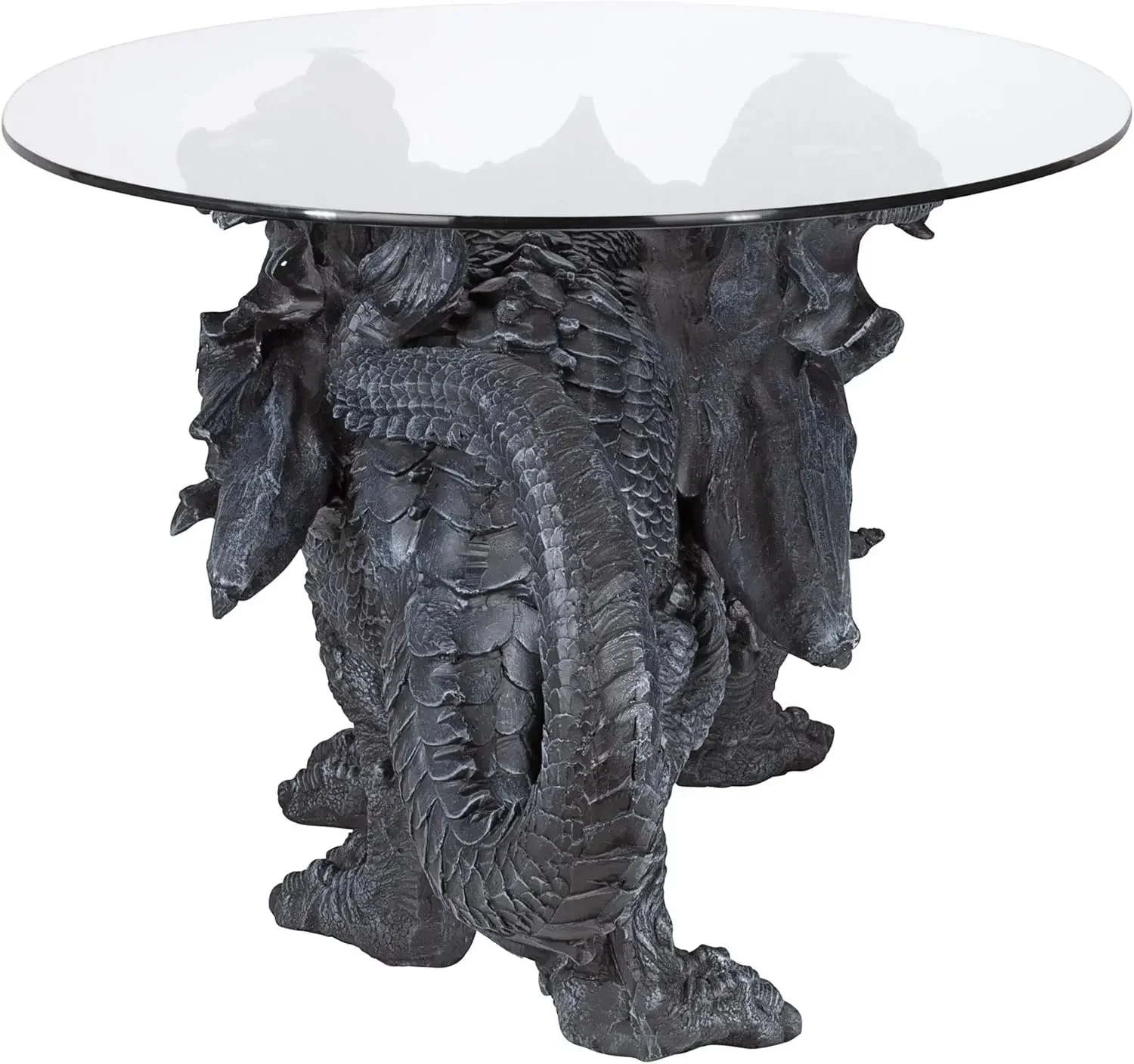 Warwickshire Dragon Gothic Decor Glass Topped Coffee Table, 39 Inch, Polyresin, Grey Stone