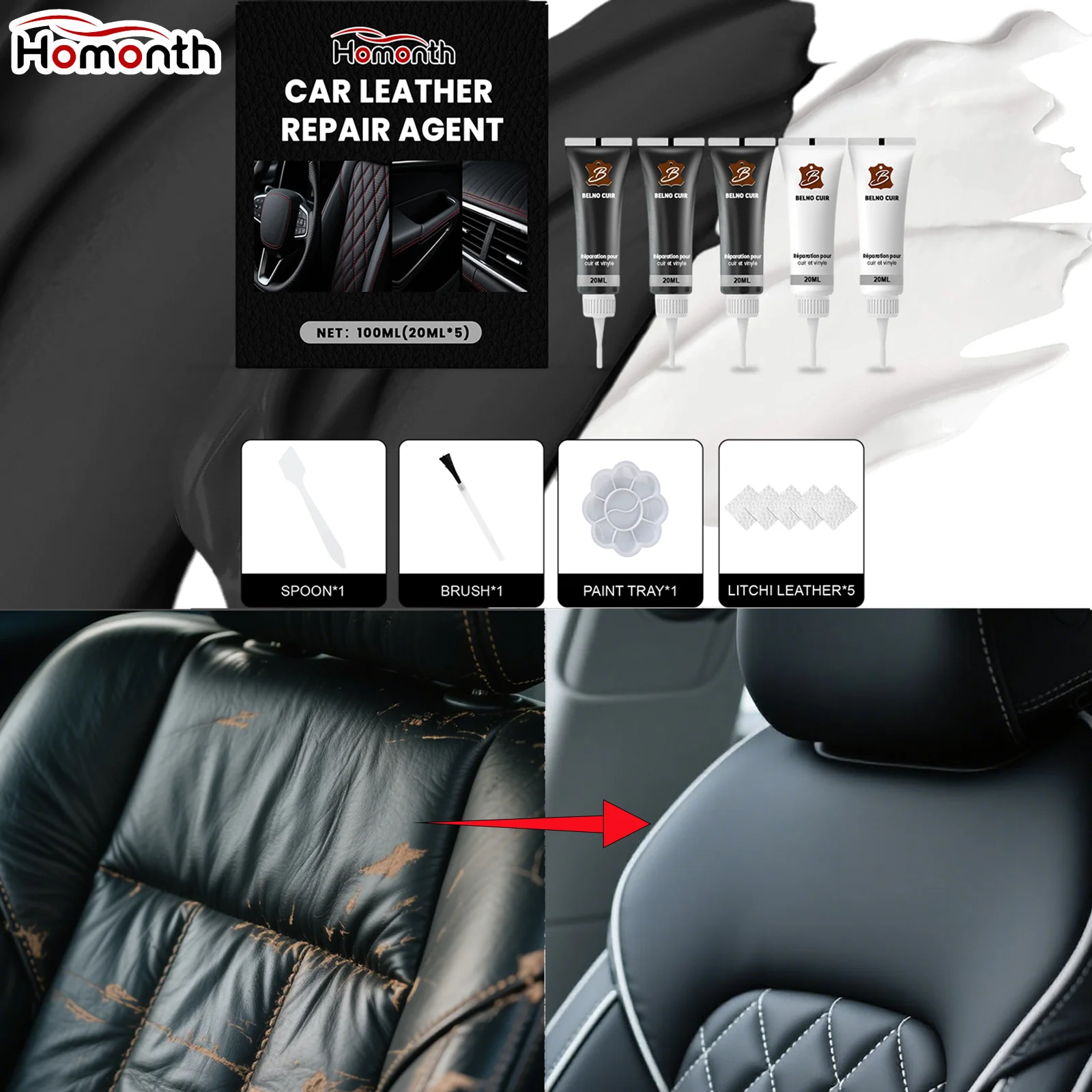 Kit de reacondicionamiento de cuero para reparación de asientos Interior de coche, juego completo para bolsa, zapatos, limpieza de muebles, productos de cuero protectores