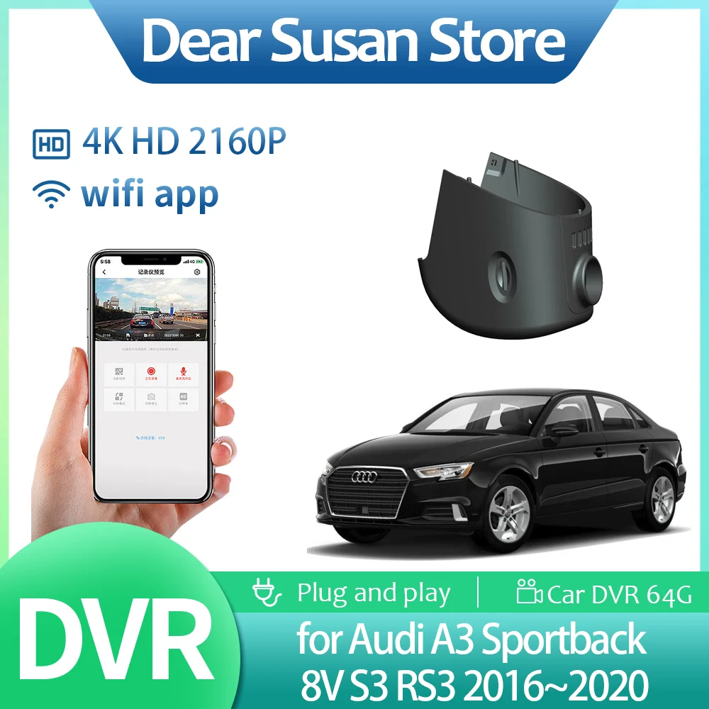 Car Video DVR for Audi A3 Sportback 8V S3 RS3 2016~2020 2017 2018 4K HD Driving Recorder Camera Night Vision Monitor Accessories