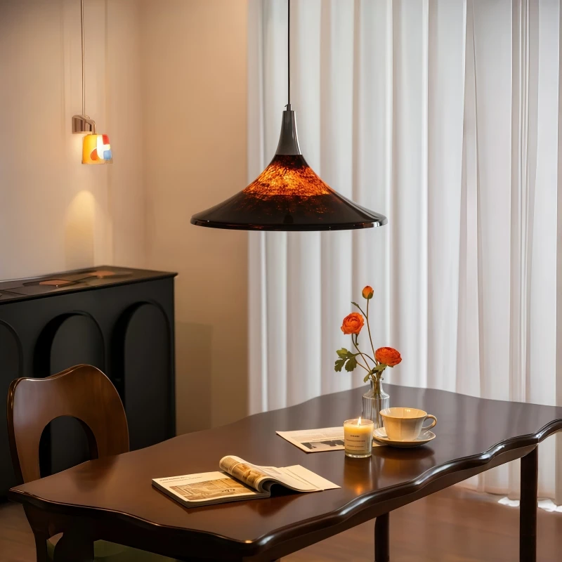 Modern Retro Luxury Pendant Light Nordic Simple Round Hanging Lamp for Bedside Restaurant Adjustable Ceiling Lighting Fixture