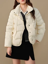 DUSHU 95.6G Filling Amount Women's High Collar Down Coat 2024 Winter New Loose White Casual Warm Female Down Jacket 24DS84081