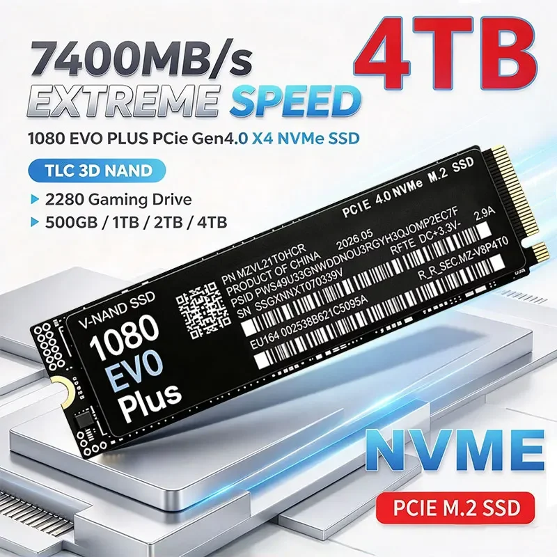 7400MB/s M.2 NVMe SSD 1080 EVO Plus PCIe Gen4.0 X4 TLC 3D NAND 1TB 4TB 2280 Internal Gaming Solid State Drive for PS5 PC Laptop