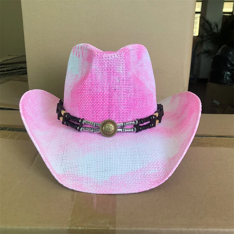 Thickened knight cowboy hat girl pink thickened summer cowboy hat sun hat gradient color new jazz hat cowboy men and women