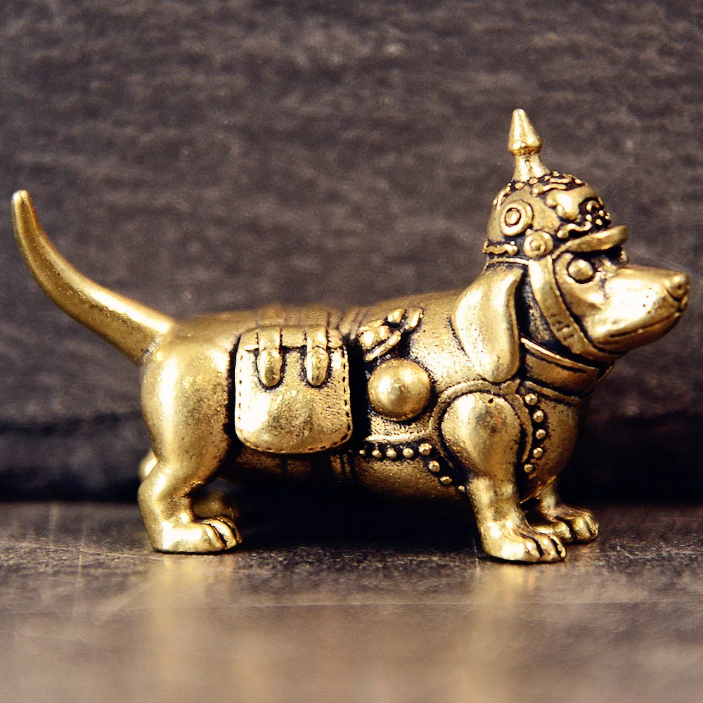Crown Dog Miniature Figurine Brass Animal Small Statue Desktop Ornaments Vintage Home Decoration Craft Accessories