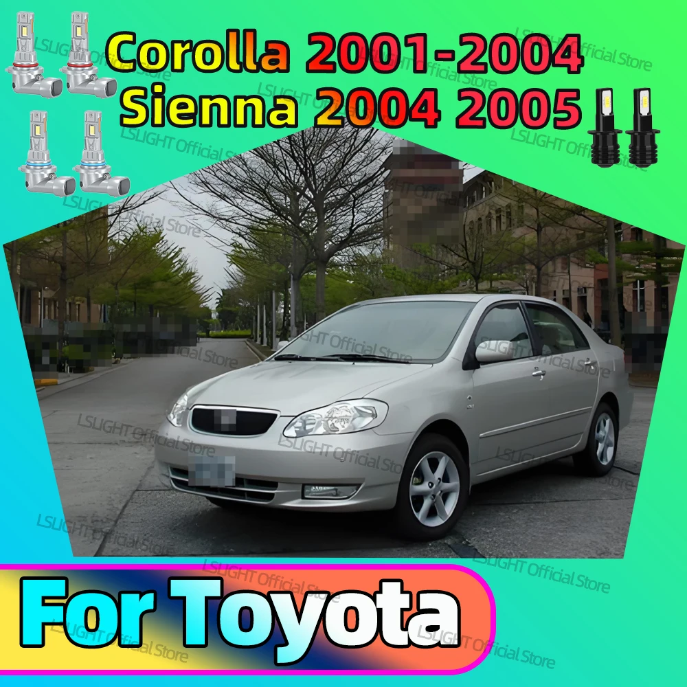 2/6Pcs For Toyota Corolla 2001-2004 Sienna 2004 2005 High Low Beam Bulbs CSP 3570 6000K Fog Lamps 12V Plug&Play LED Kit