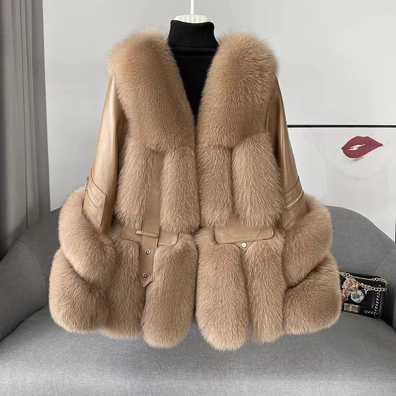 2023 New Arrival Winter Thick Warm Leather Fur Jacket Women Real Fox Fur Coat