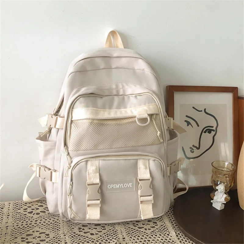 Waterproof Nylon Women School Backpack Large Solid Color Girls Travel Bag College Schoolbag Female Laptop Back Pack