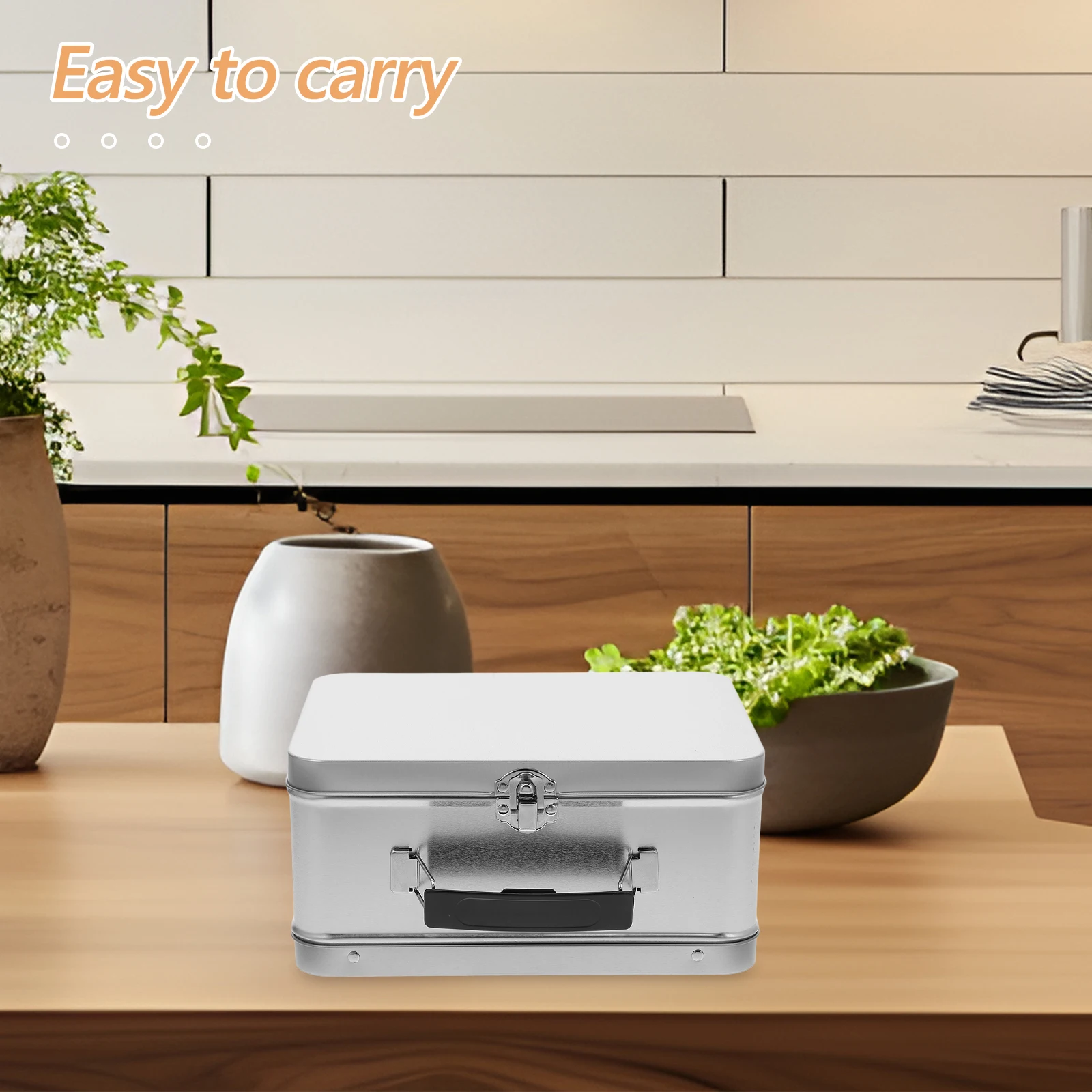 

Gift Box Metal Lunch Container Silver Leakproof Handle Storage Tin Box Retro Multifunctional Food Containers