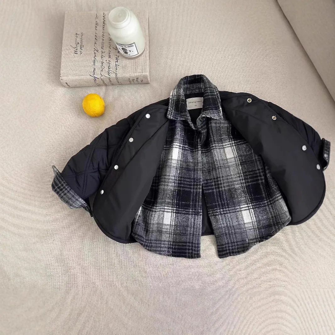 

Boys' winter coat 1-4T Boys children's stylish plaid shirt fake two-piece insulated winter jacket boy's Fashion cotton coat