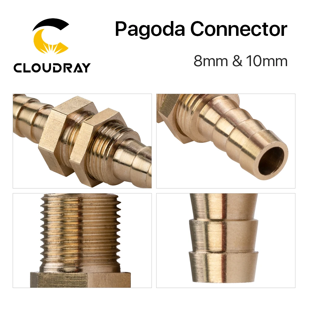 Cabezal de Pagoda de cobre Cloudray de 8mm y 10mm para tubería de agua, tubo de líquido, tubería de Gas