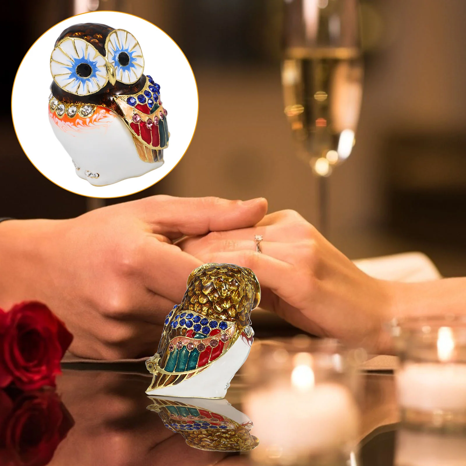 Scatola portaoggetti per gioielli Gufo Mini scatola per gingilli con diamanti Piccolo porta anelli Organizzatore Regalo Organizzatore di gioielli Custodia per gingilli con gufo