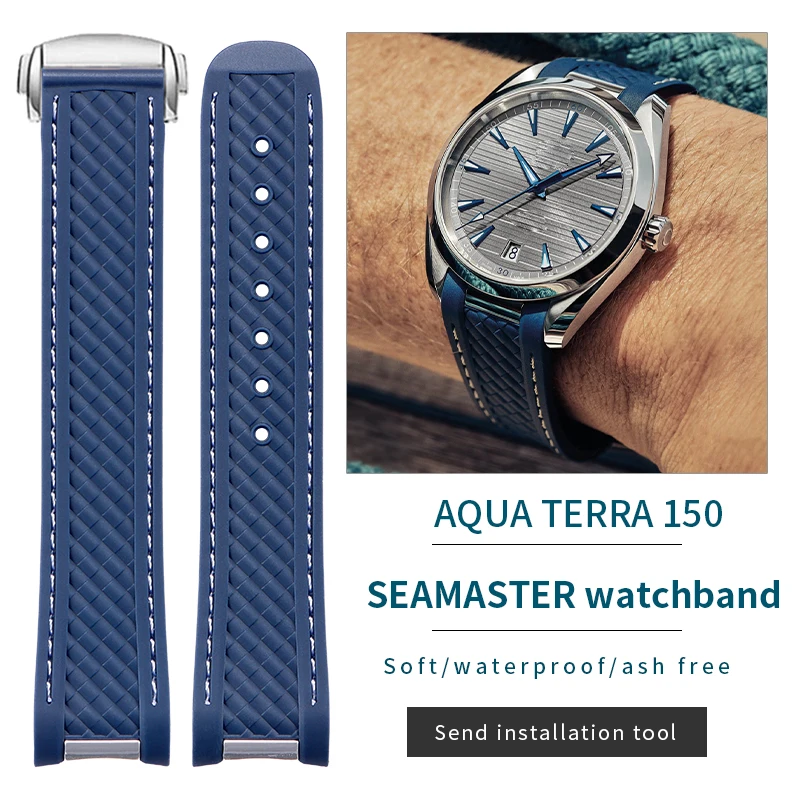 20MM SEAMASTER curved mouth silicone rubber watch strap for AQUA TERRA AT150 /22012 sports diving bracelet