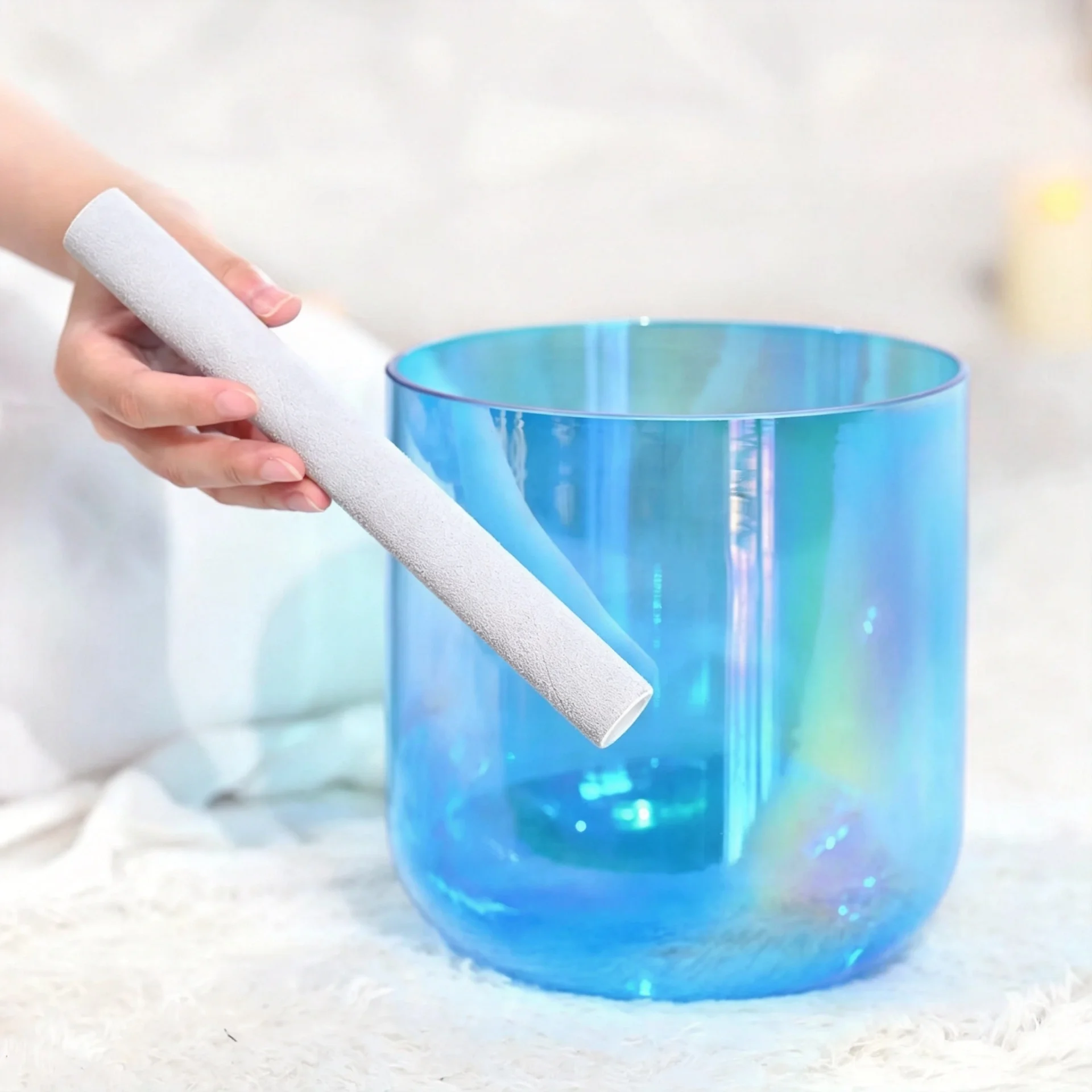 7 Inch Blue Clear Quartz Crystal Singing Bowl Sound Healing Therapy with Cosmic Light Alchemy Mallet Included