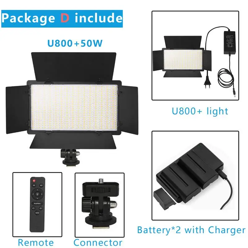 New! U800+ LED Video Light Photo Studio Lamp Bi-Color 2500K-8500k Dimmable with Tripod Stand Remote for Video Recording Para