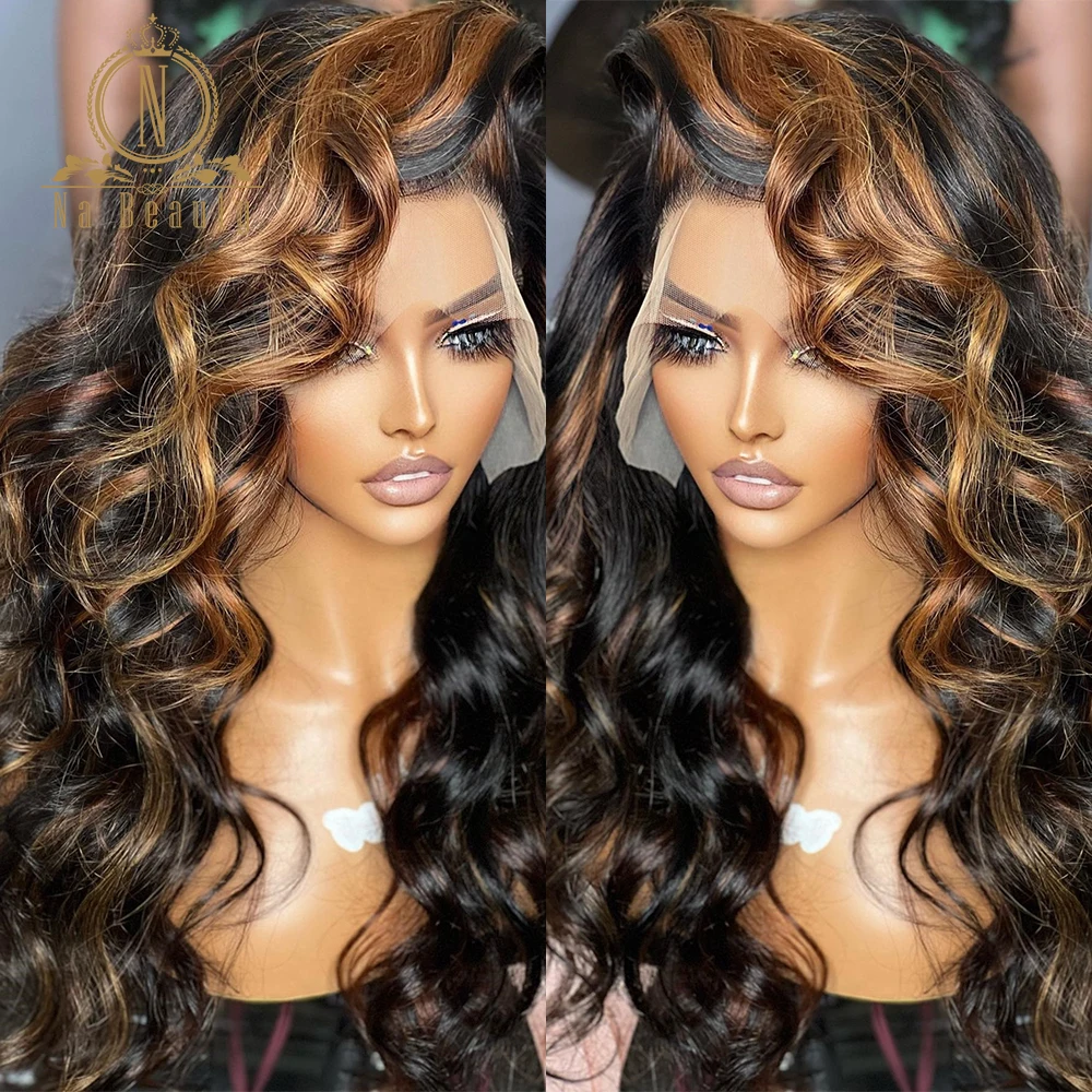 

Honey Blonde 13x4 Lace Front Wig Human Hair Ombre Highlight Body Wave Lace Front Wig Pre Plucked Lace Wigs For Women Remy Hair