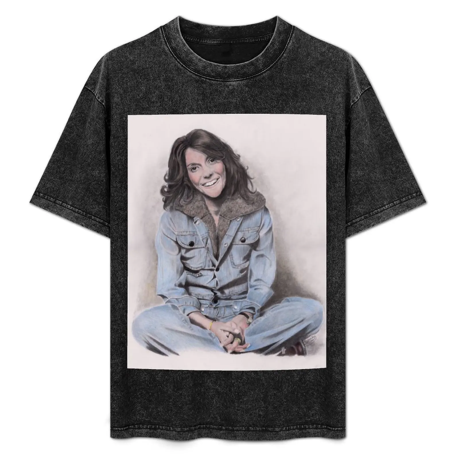 Karen Carpenter Tinted Graphite Drawing T-Shirt Heavy Duty Casual Work Tee