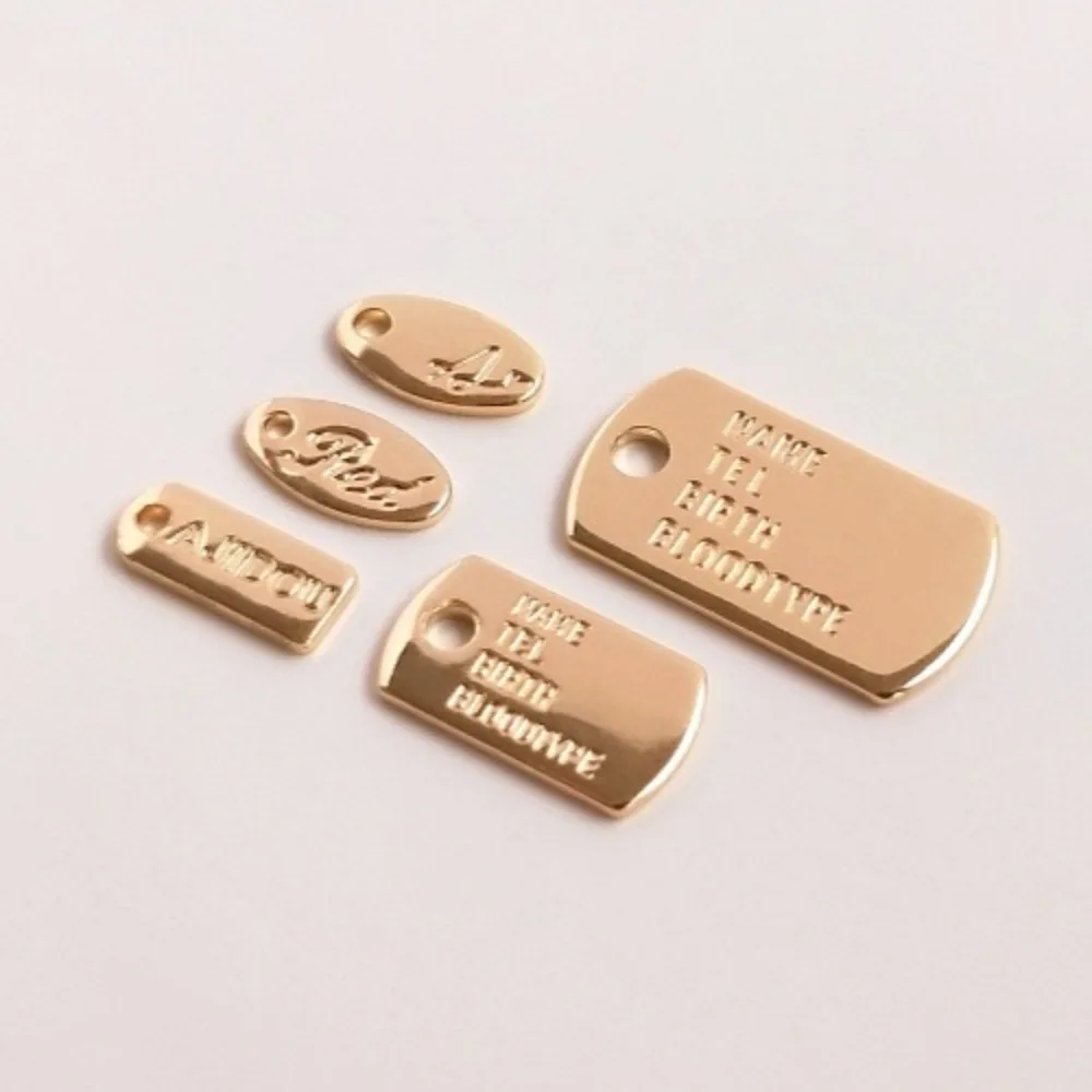 

1Pcs Copper Charms 14K Gold Color Engraved Mother Label Small Hang Tag Rectangle Oval Small Pendant DIY Bracelet Jewelry Pendant