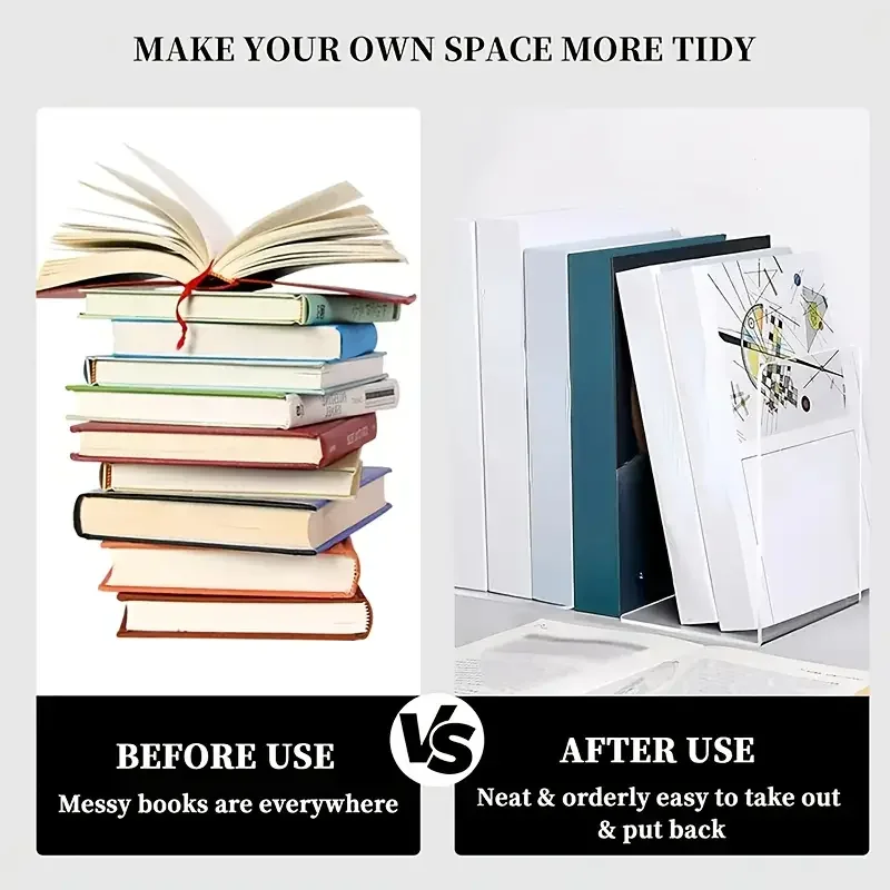 8 قطع من مساند الدفتين، مساند كتب شفافة للأرفف، أطراف كتب شديدة التحمل ومنظم سطح المكتب، سدادة كتب للكتب/الأفلام/القرص المضغوط