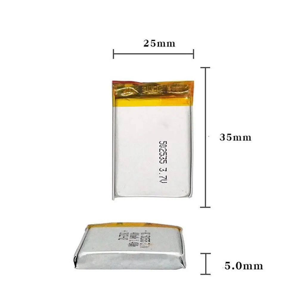 100pcs 502535 400Mah Li Polymer Ion Battery 2pins Positive Terminal For MOBILE POWER DVD GPS MP3 MP4 CAMERA SMART WATCH