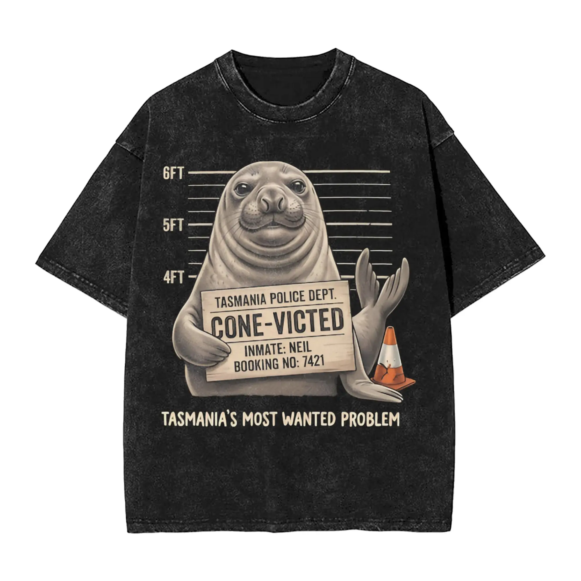 Funny Neil The Seal Washed T Shirts Streetwear Hip Hop Novelty T-Shirt Animal Tees Tops for Men Women Cotton Oversize Graphic
