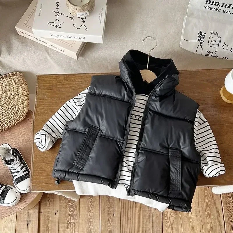 Neue Kinder-Weste aus Baumwolle mit Stehkragen, warme ärmellose Winterjacke für Jungen und Mädchen, verdickte modische Weste – Detail 3