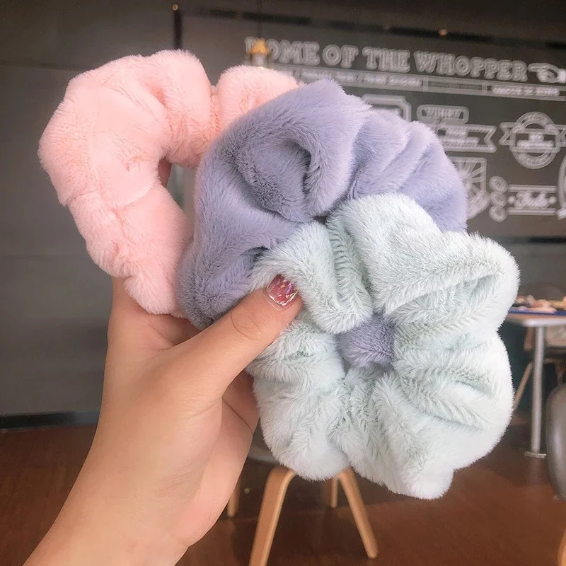 Winter Warm Soft Hair Scrunchies for Women Girls Cute Plush Elastic Multicolor Rubber Band  Loop  Accessories