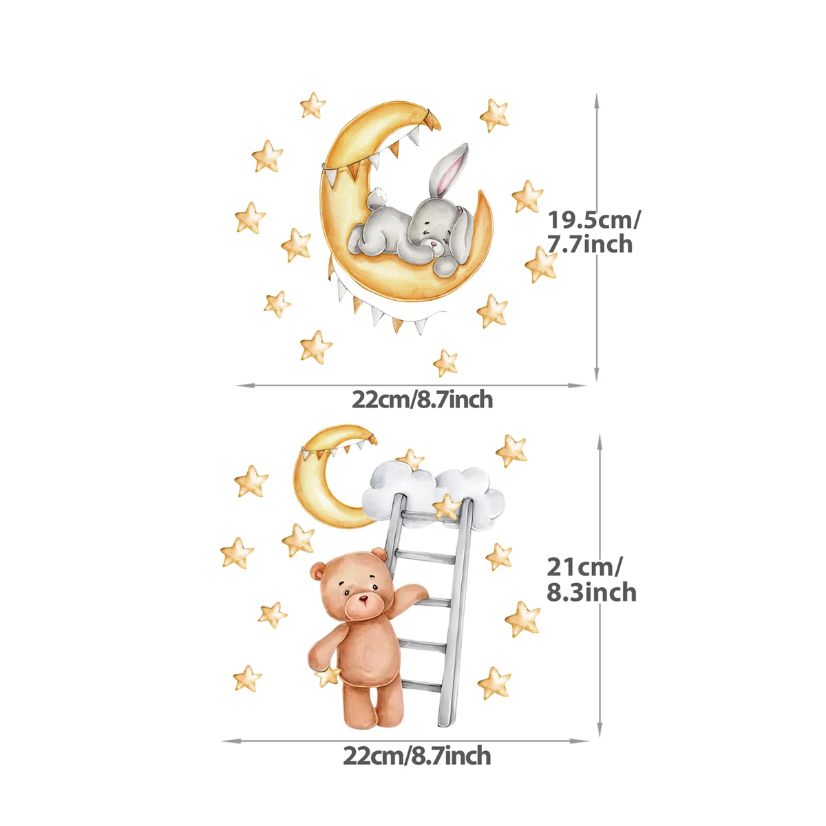 Cartoon Animals Heat Transfer Stickers Doll Bear Rabbit DIY Iron On Transfers For Clothing Billow Handbag Stars, Moon, Clouds