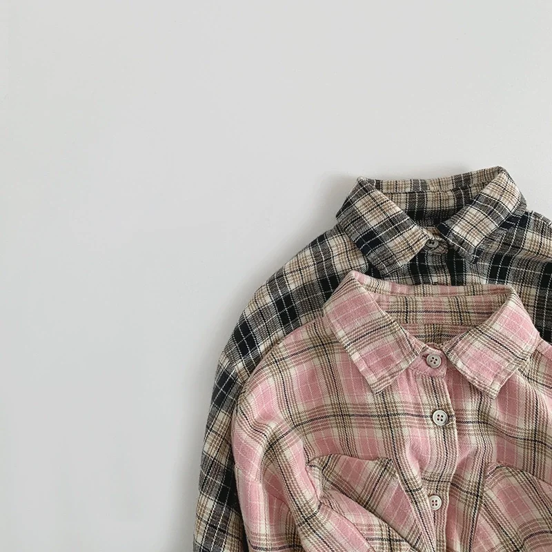 Abbigliamento per bambini Camicia scozzese per ragazzi e ragazze 2025 Primavera Autunno Stile coreano 1-6 anni Camicie a maniche lunghe casual larghe per bambini