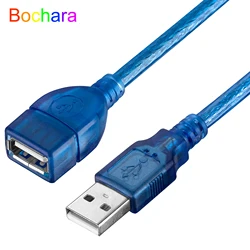 Bochara USB 2.0 Extension Cable Male to Female Duble Shielded(Foil+Braided) Transparent Blue 1.5m 3m 5m 10m