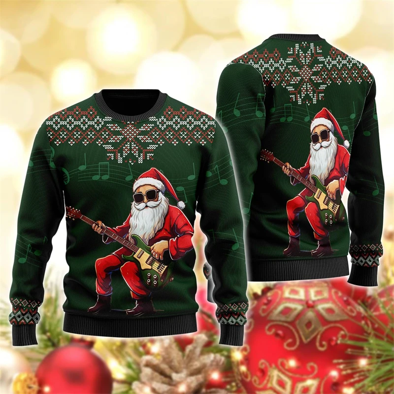 Sudadera con estampado de Papá Noel para hombre, suéter informal de cuello redondo con diseño divertido para vacaciones de Navidad, 2025