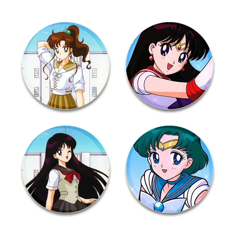 Anime Character Tsukino Usagi Mizuno Ami Cute Cartoon Badge Handmade Tinplate Brooches Round Brooches Jewelry Gift Accessory