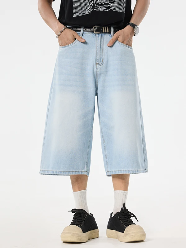 

Мужские джинсовые шорты из лиоцелла премиум-класса, повседневные, свободные, широкие, длиной до колена, из смесового хлопка и полиэстера, для лета