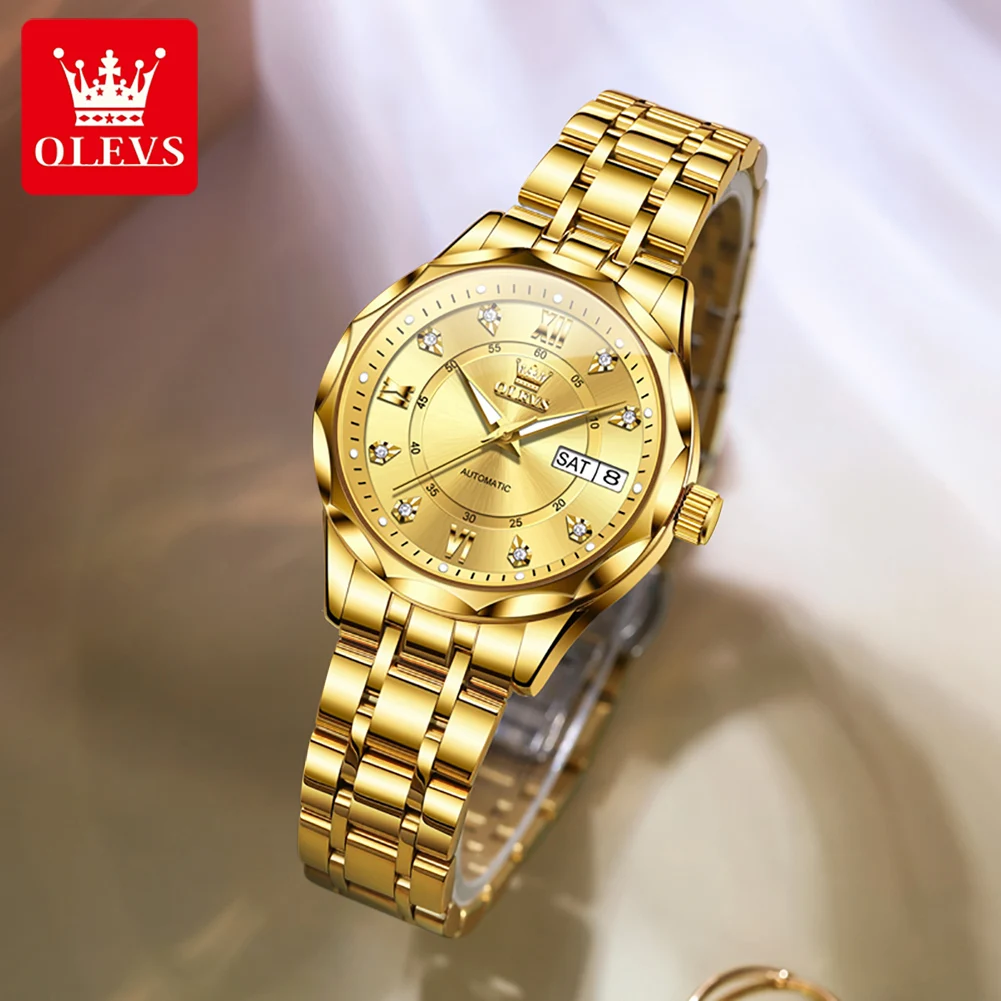 OLEVS 6727 Jam Tangan Mekanis Otomatis Wanita Elegan Modis Jam Tangan Wanita Asli Tahan Air 30M Serbaguna Sederhana Asli