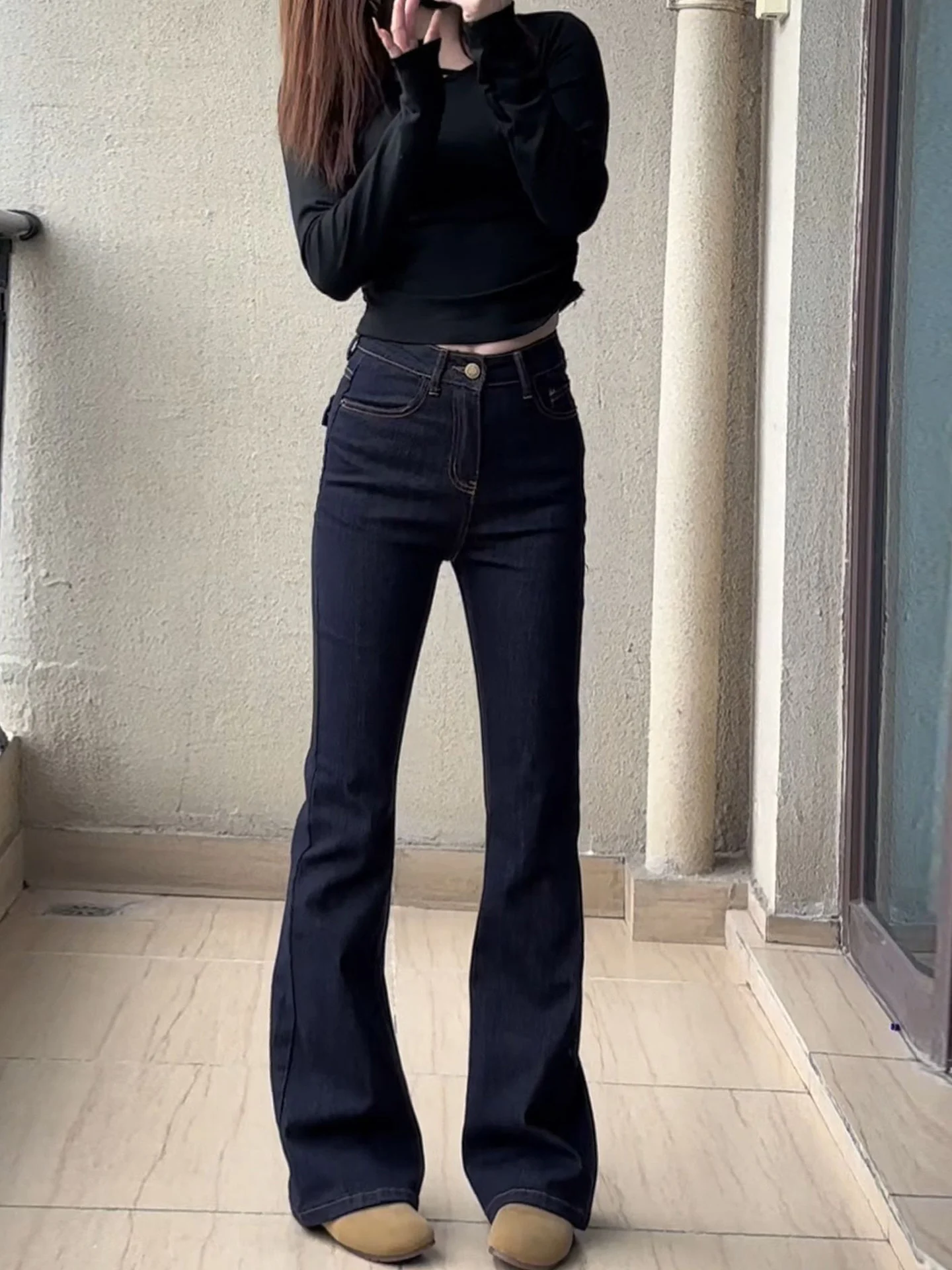 

Extended American Retro Low Waist Flared Jeans Women's Summer New Slimming Long Leggings High Waist Wide Leg Pants Denim