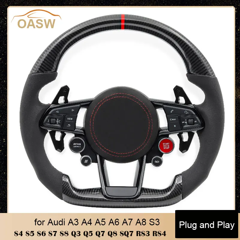 Kierownica karbonowa 2 przyciski START STOP silnika do Audi A3 A4 A5 A6 A7 A8 S3 S4 S5 S6 S7 S8 Q3 Q5 Q7 Q8 R8 RS RS3 RS4 RS5 RS6
