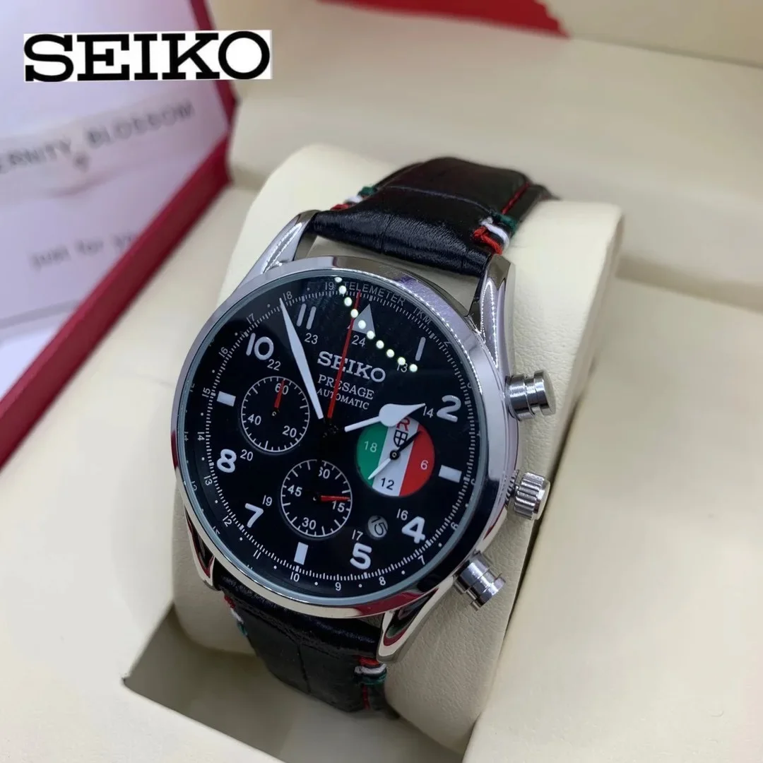 Fashion Seiko x Red Pig Film Men's Watch Black White Dial Leisure Style Comfortable Strap Timing Code Designer Male Wristwatch