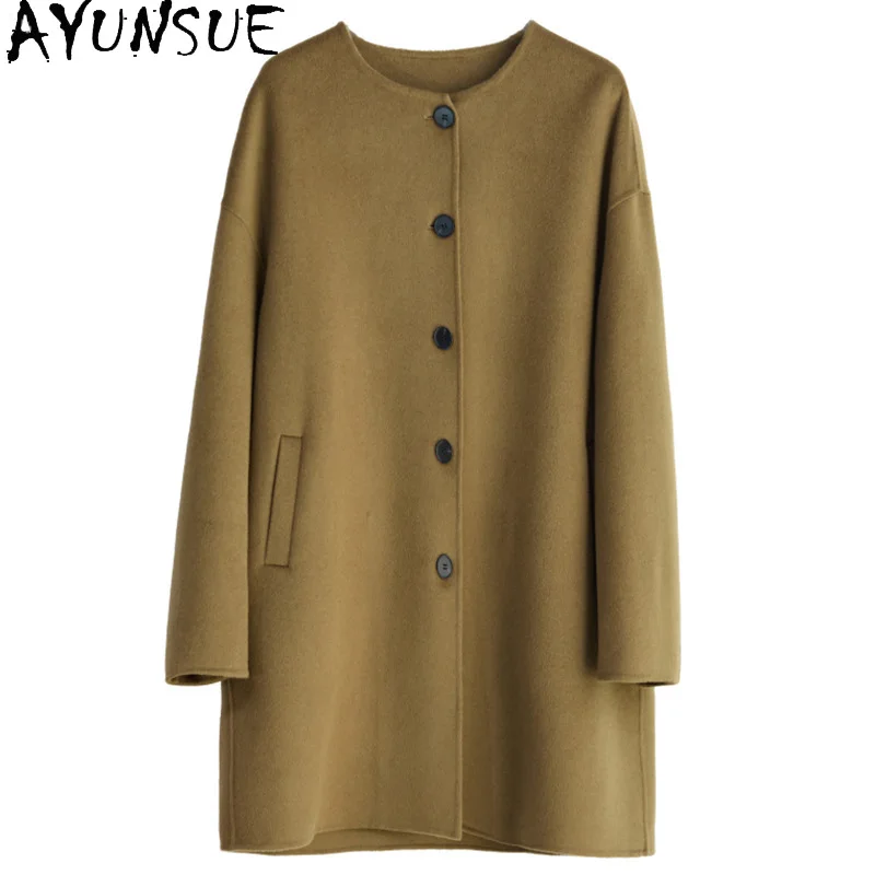 

AYUNSUE 89.9% Wool 10.1% Cashmere Coat Women 2025 Winter Clothes Elegant Jackets for Woman Mid-long Style Jaqueta Feminina Belt