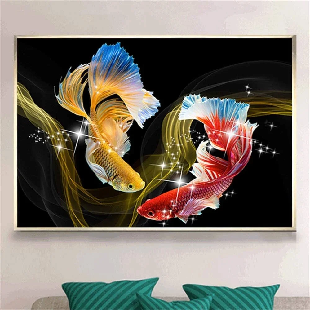 

DIY full Diamond Embroidery,Round Diamond Double koi, goldfish bedroom Living room decoration rhinestone beads Diamond painting