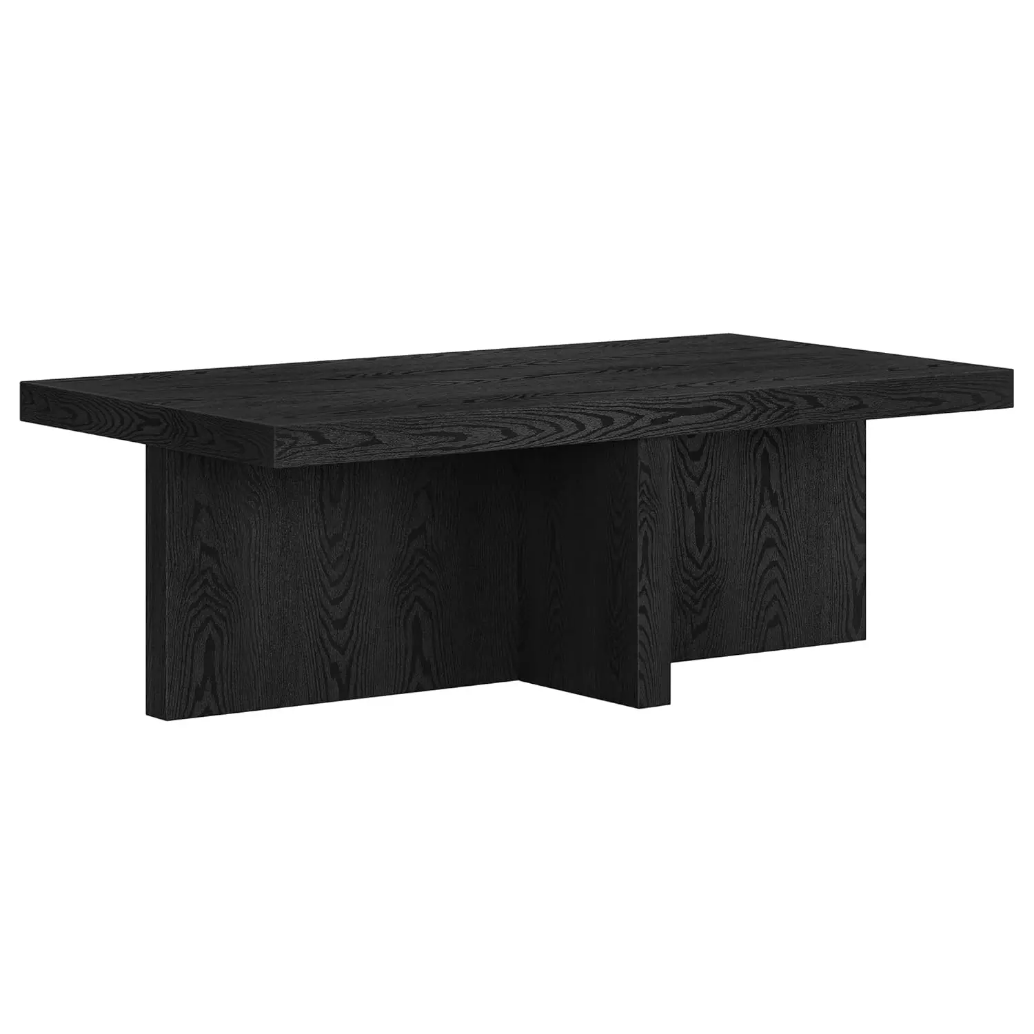 

44" Rectangular Wood Pedestal Low-Profile Coffee Table for Living Room, Family Room, or Office, Natural Black, Customized